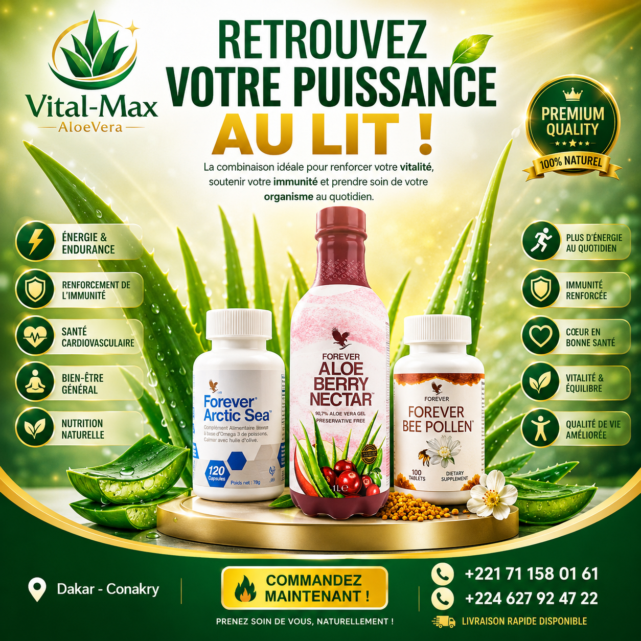 PACK VITALITÉ Faiblesse sexuel, Ejaculations précoce ( (Aloe Berry Nectar + Bee Pollen + Multi-Maca )